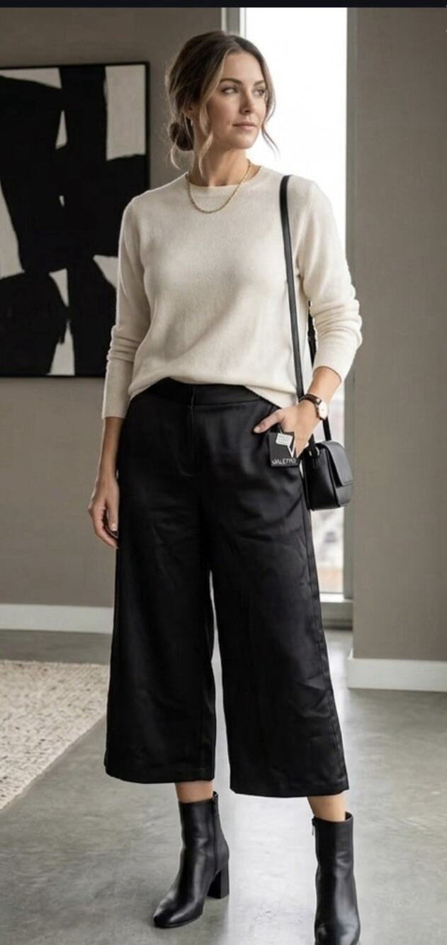 NWT Valette Wide Leg Satin Culotte Gaucho Pants Size 8 Women Black Cropped